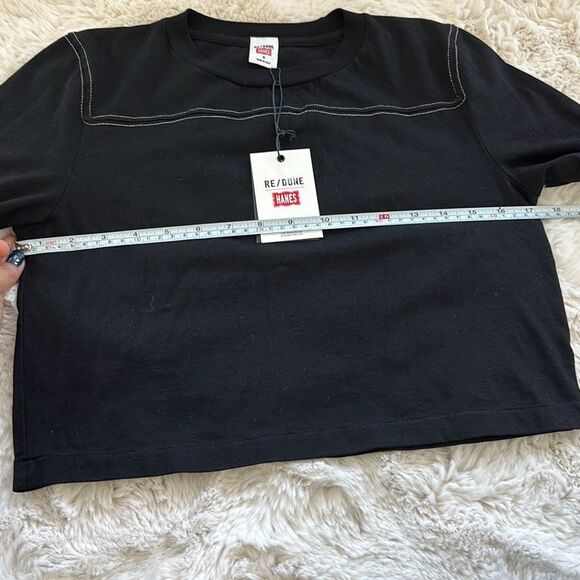 RE/DONE Cropped Varsity Tee in Black With Cream Stitch Size S - Picture 6 of 8